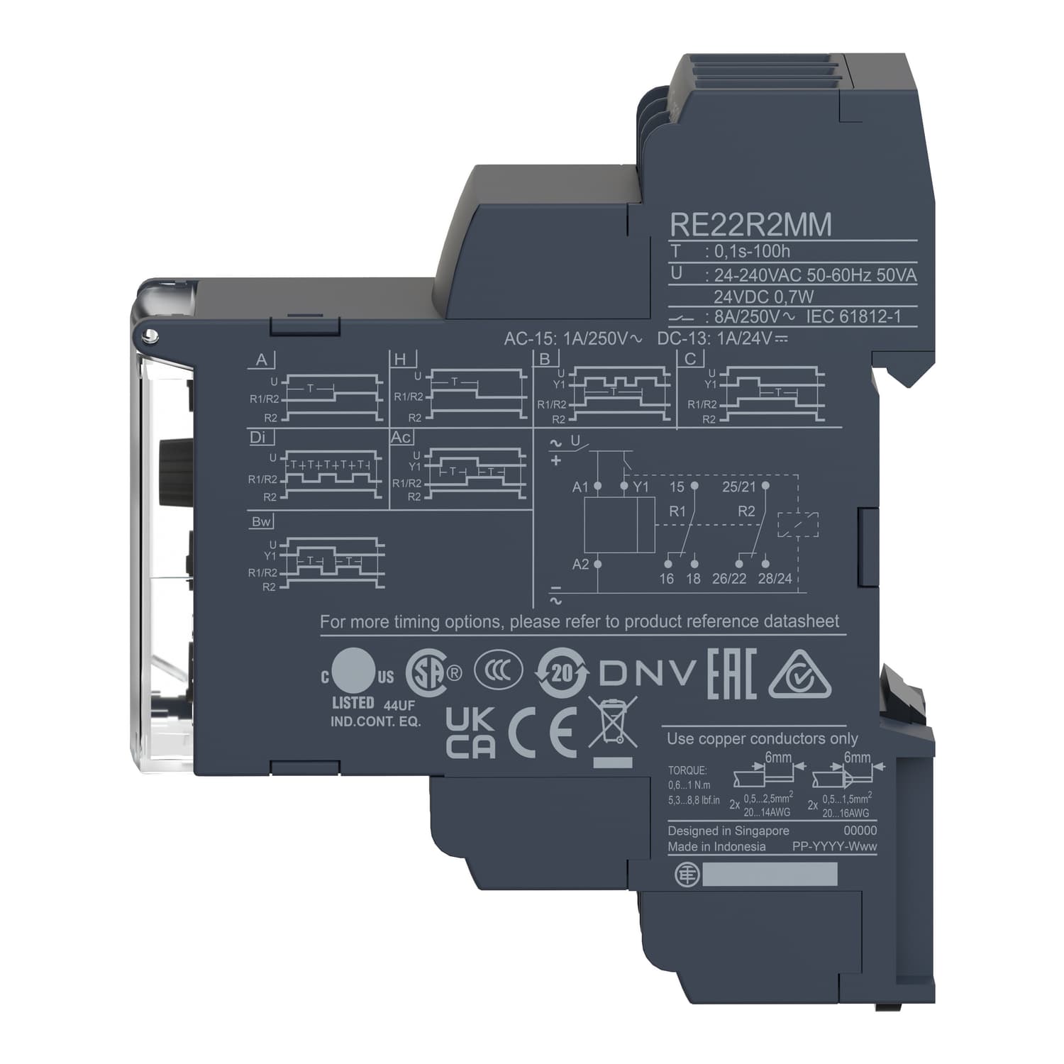 Schneider RE22R2MMW Multifunction Relay 8A 2CO 0.1s…100h — RE22